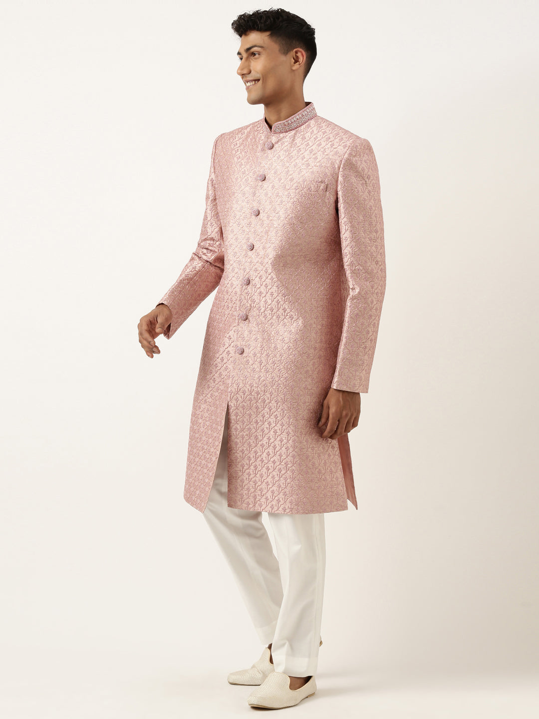 Pink Embroidered Achkan