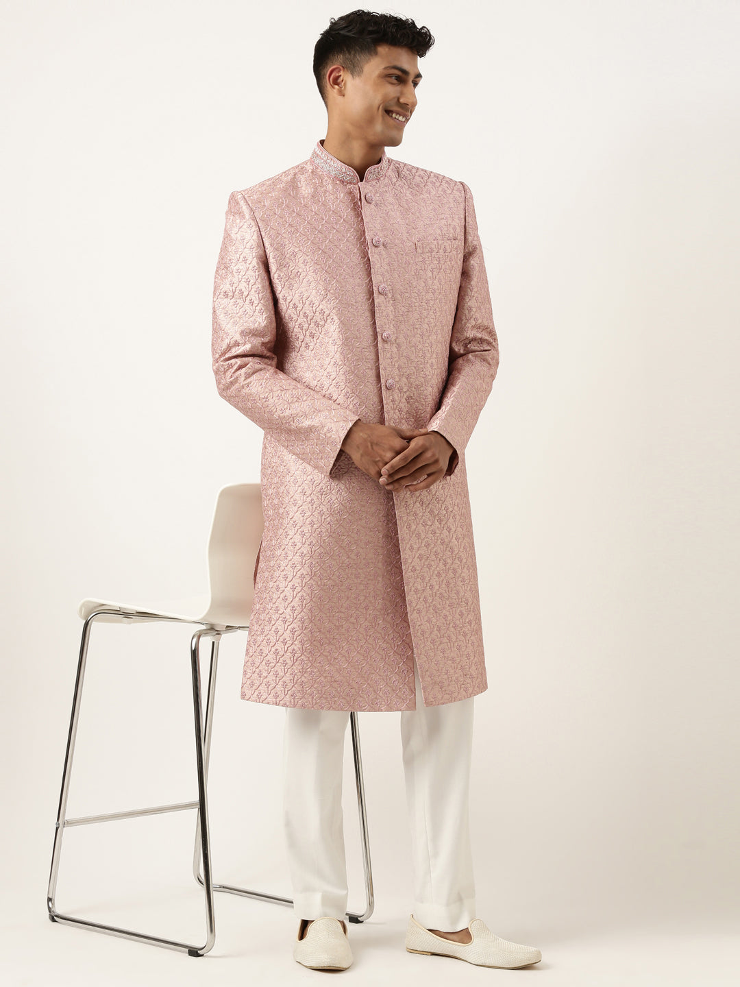 Pink Embroidered Achkan