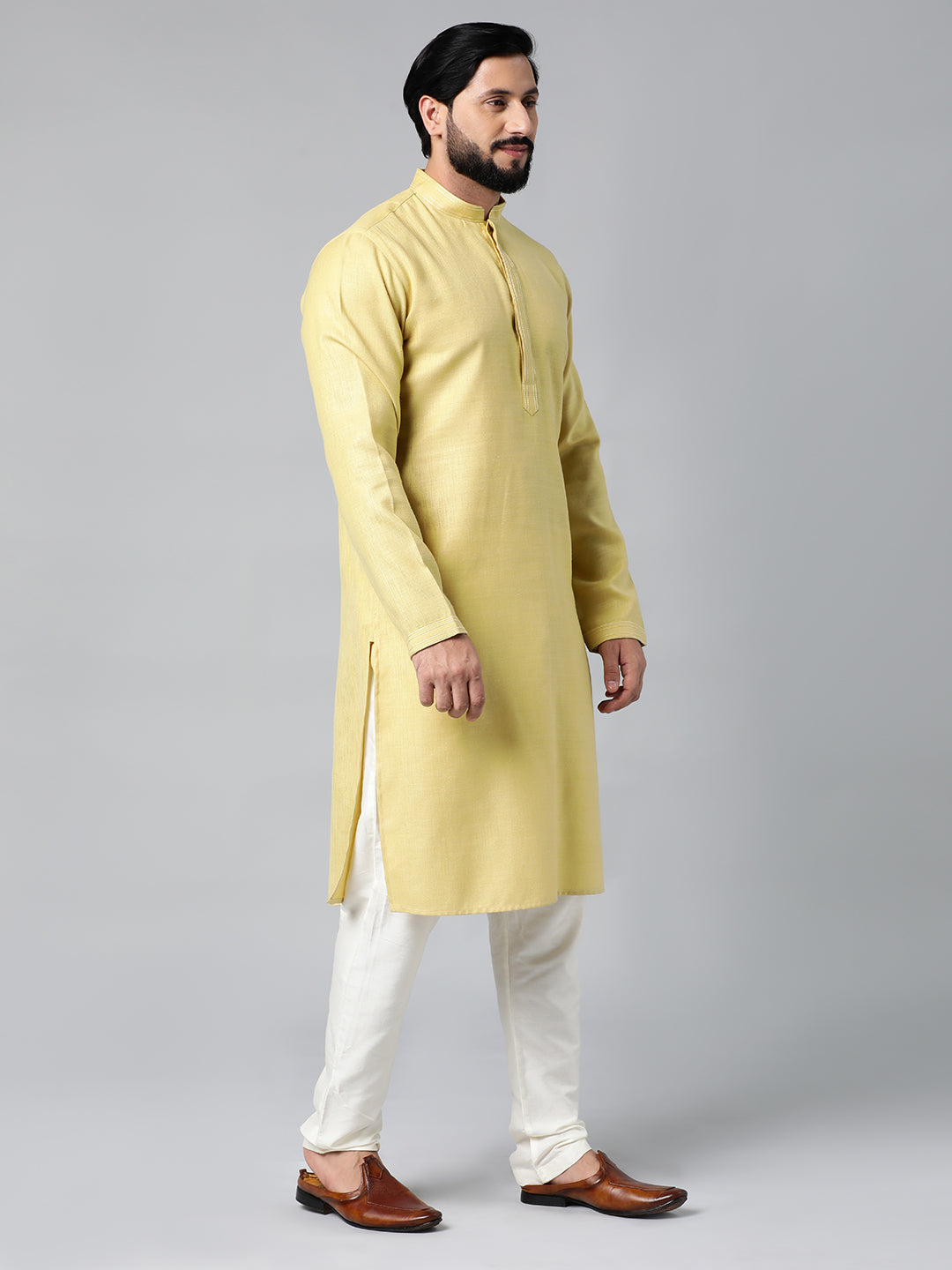 Mustard Textured Jacket With Mustard Kurta