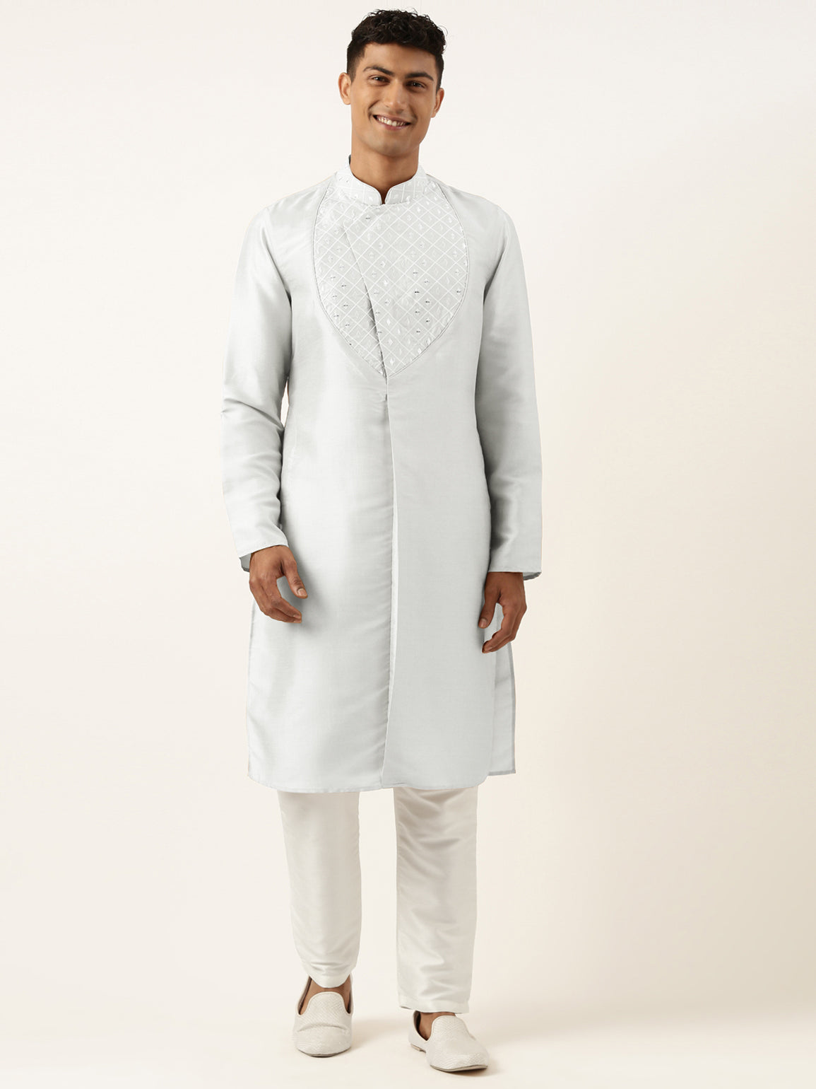 Sky Blue Embroidery Angrakha Kurta Set