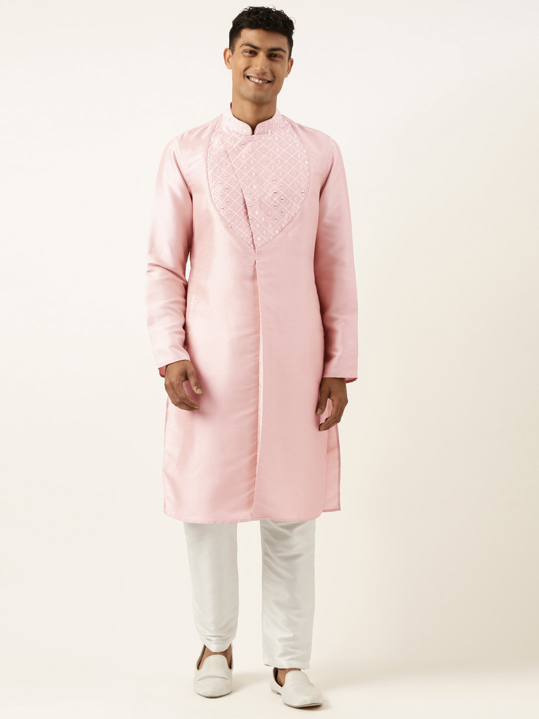 Pink Embroidery Angrakha Kurta Set