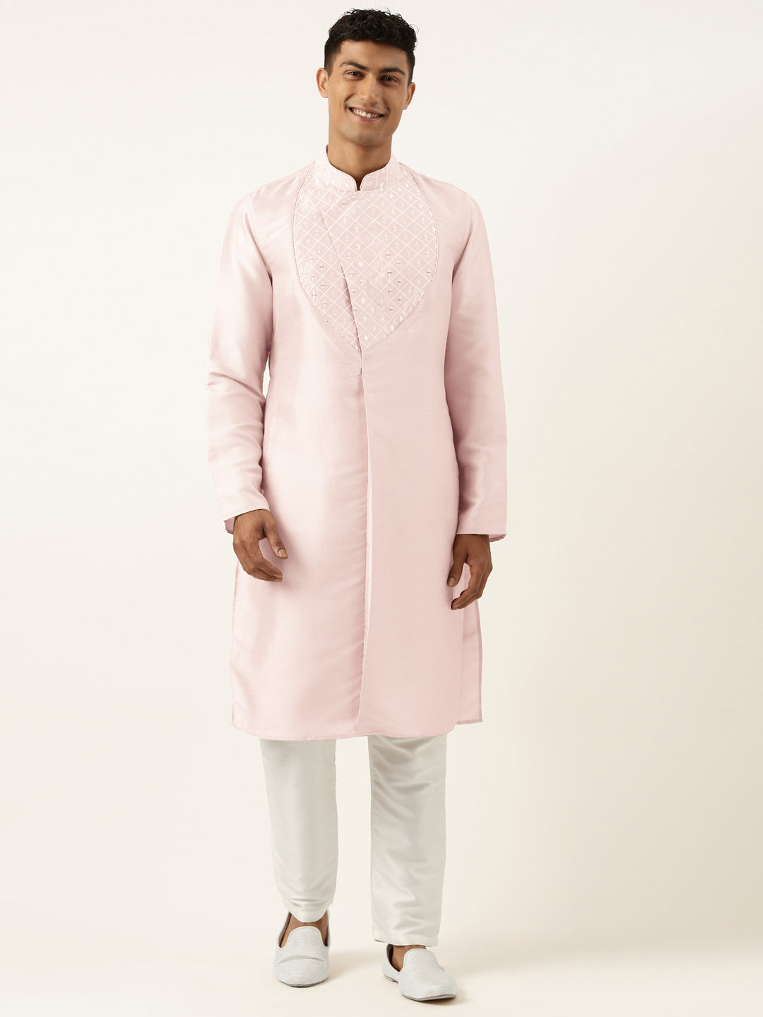 Light Pink Embroidery Angrakha Kurta Set