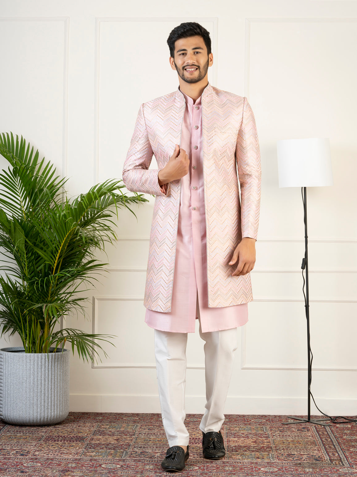 Pink Embroidery Layered Indowestern