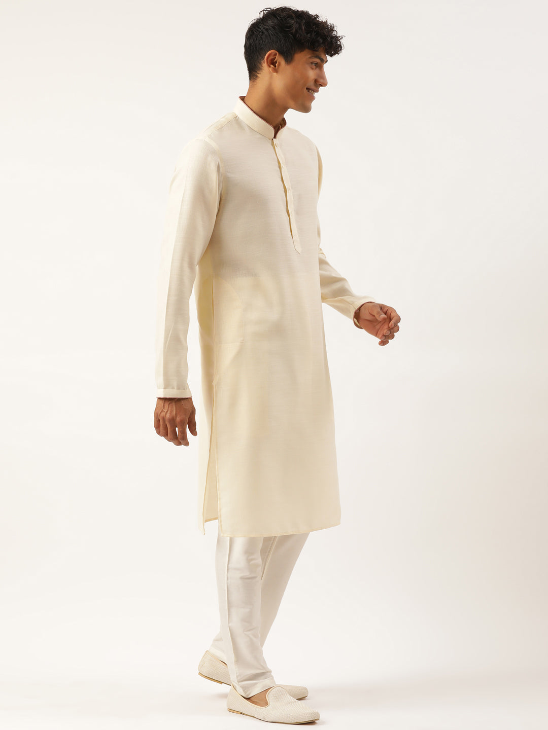 Old Rose Cotton Jacquard Jacket With Cotton Kurta