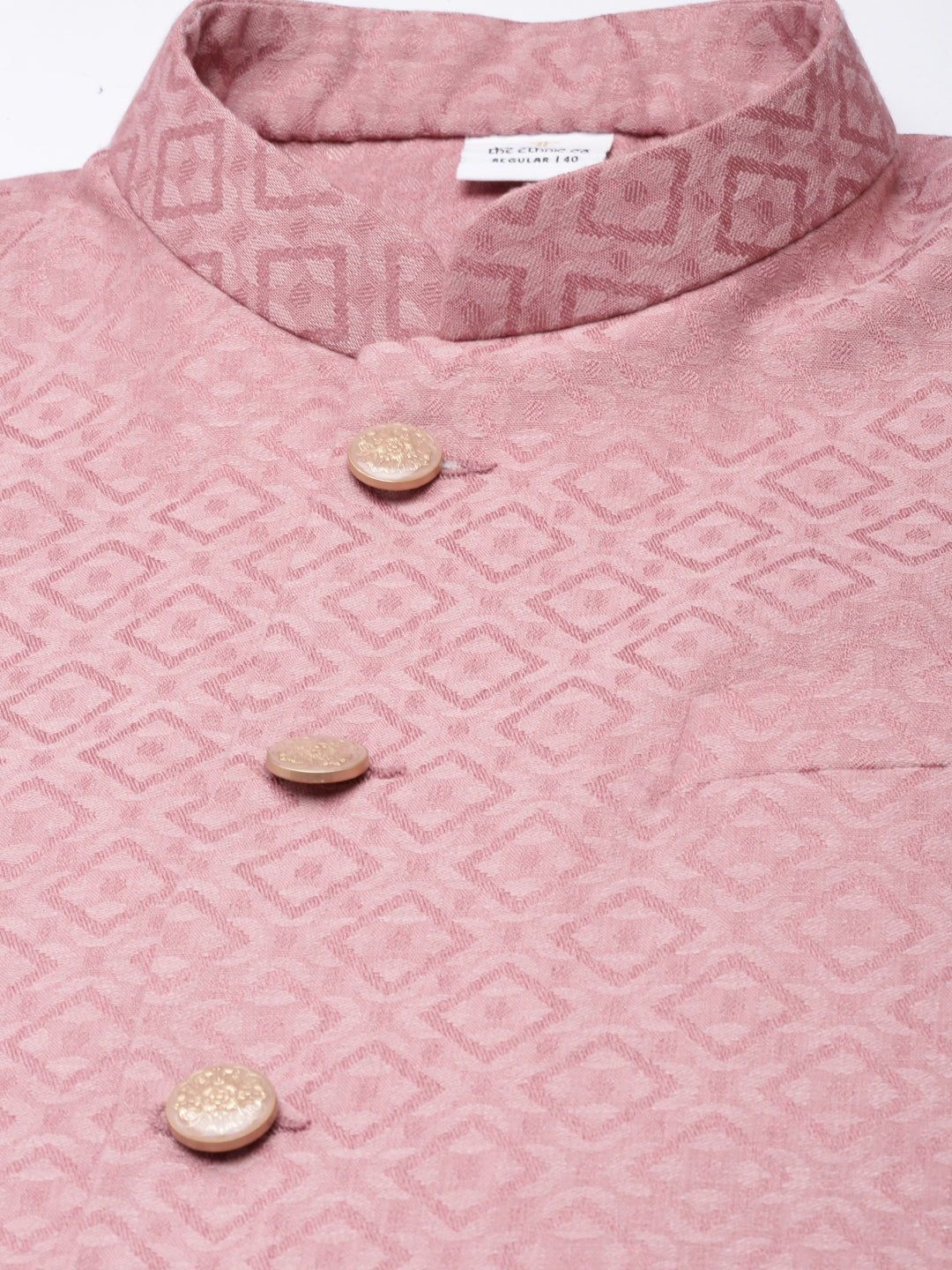 Old Rose Cotton Jacquard Jacket With Cotton Kurta