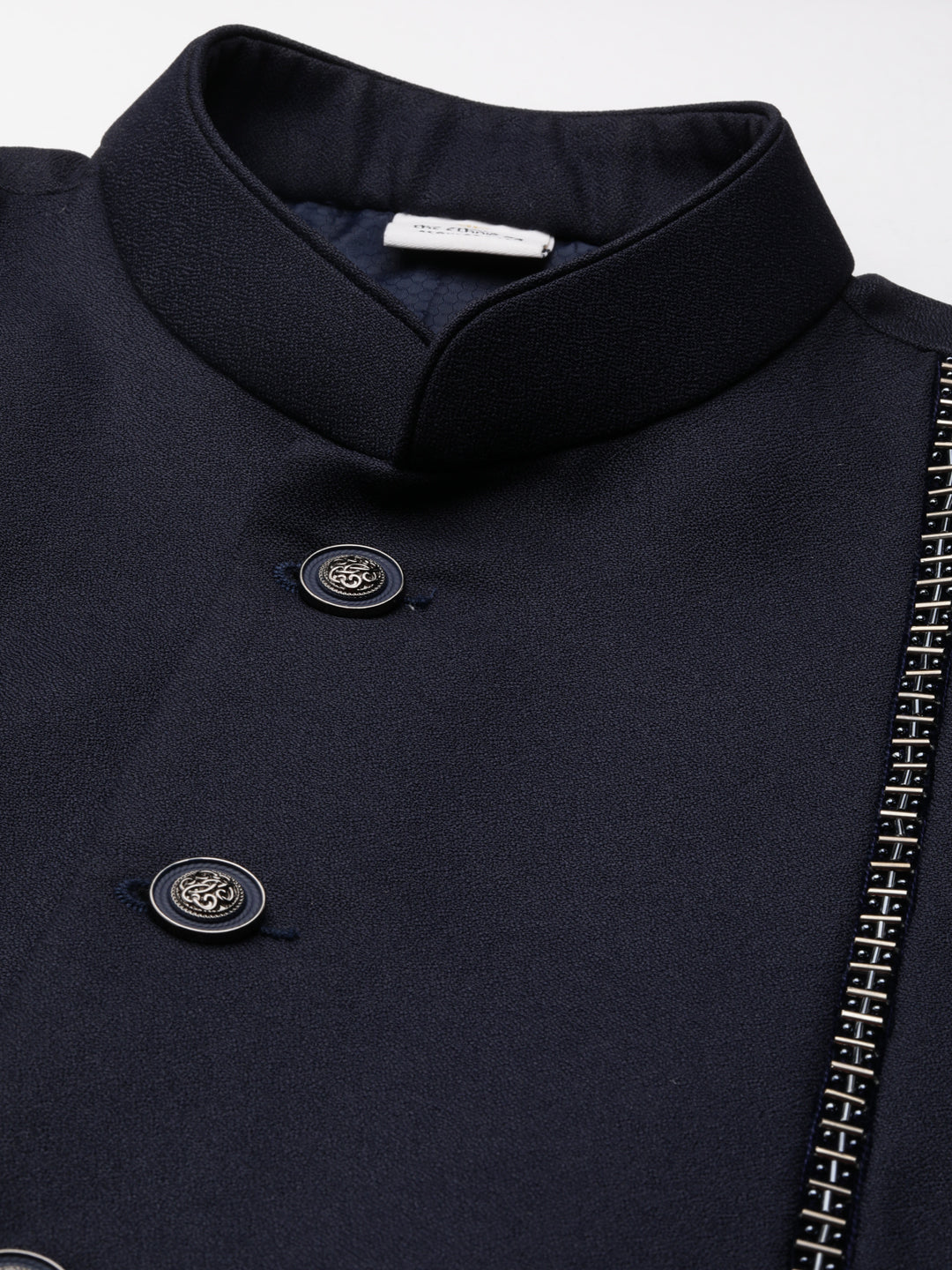 Navy Embroidered Bandhgala with velvet Detailing