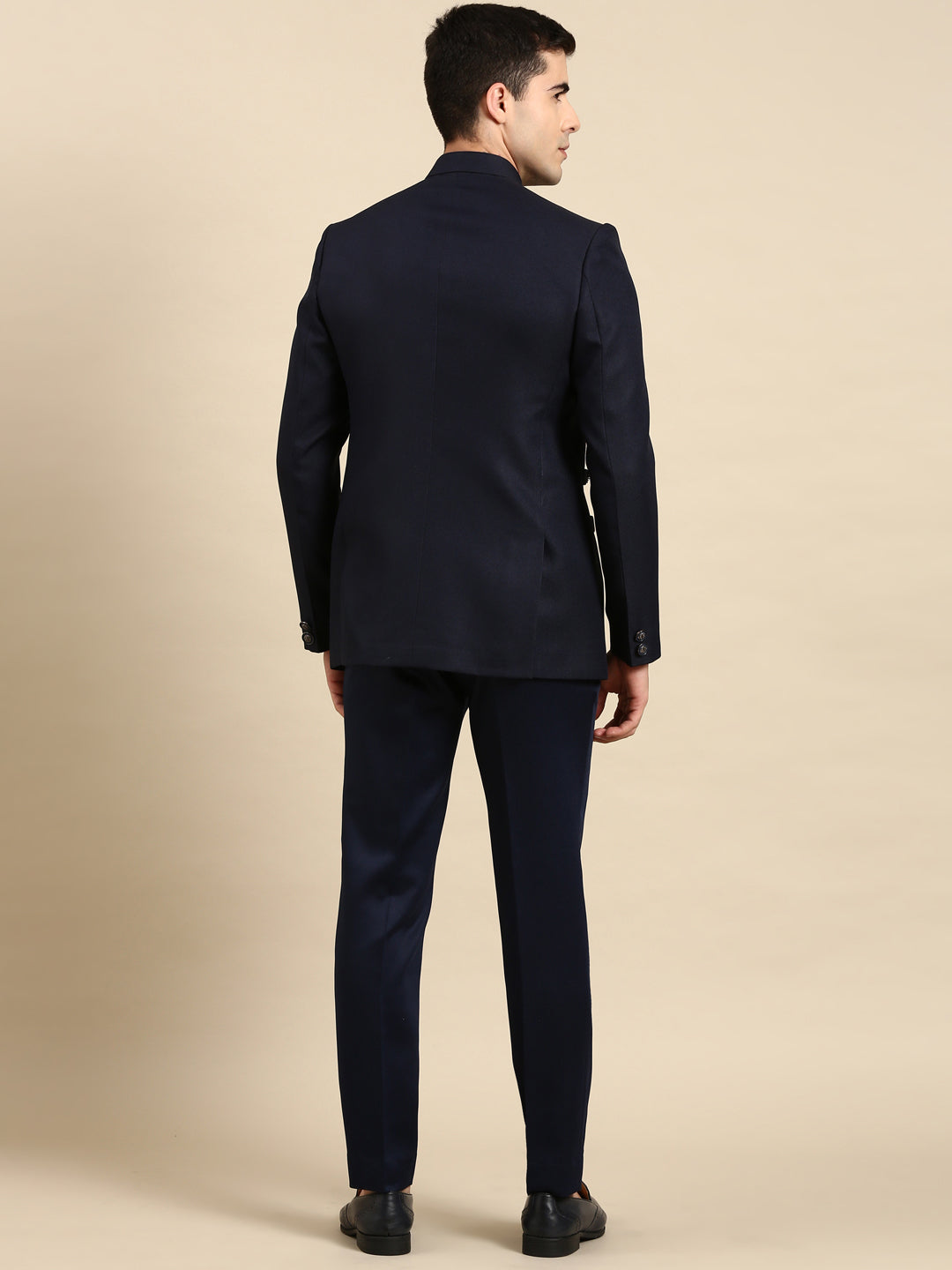 Navy Embroidered Bandhgala with velvet Detailing