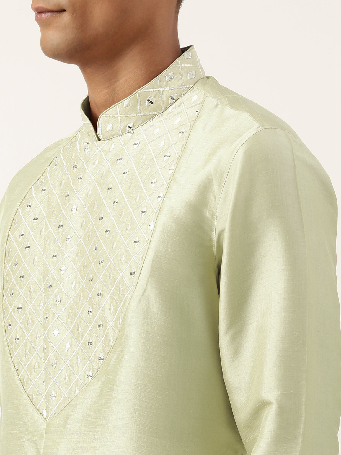 Light Green Embroidery Angrakha Kurta Set