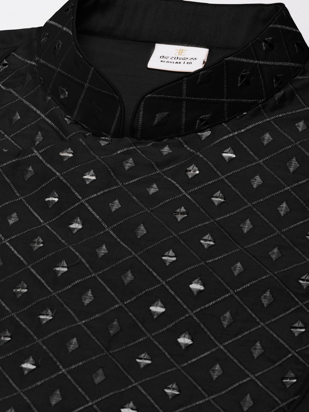 Black Embroidery Angrakha Kurta Set