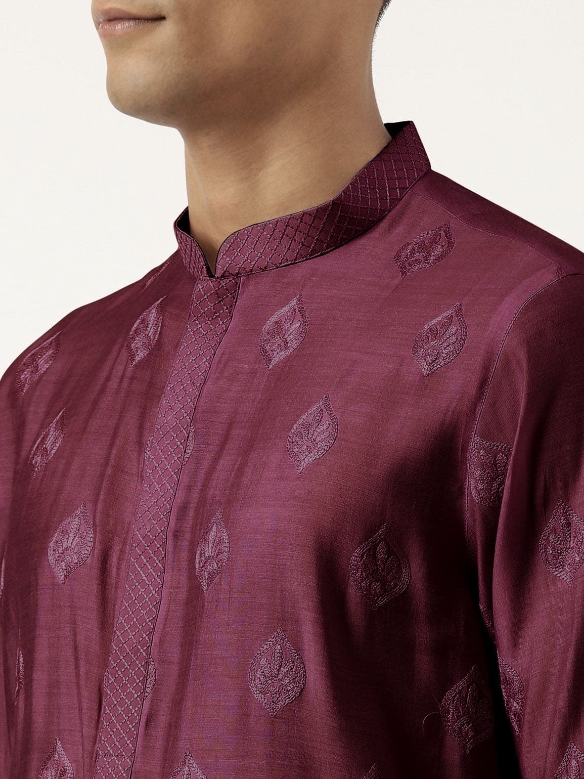 Wine Embroidered Kurta Set