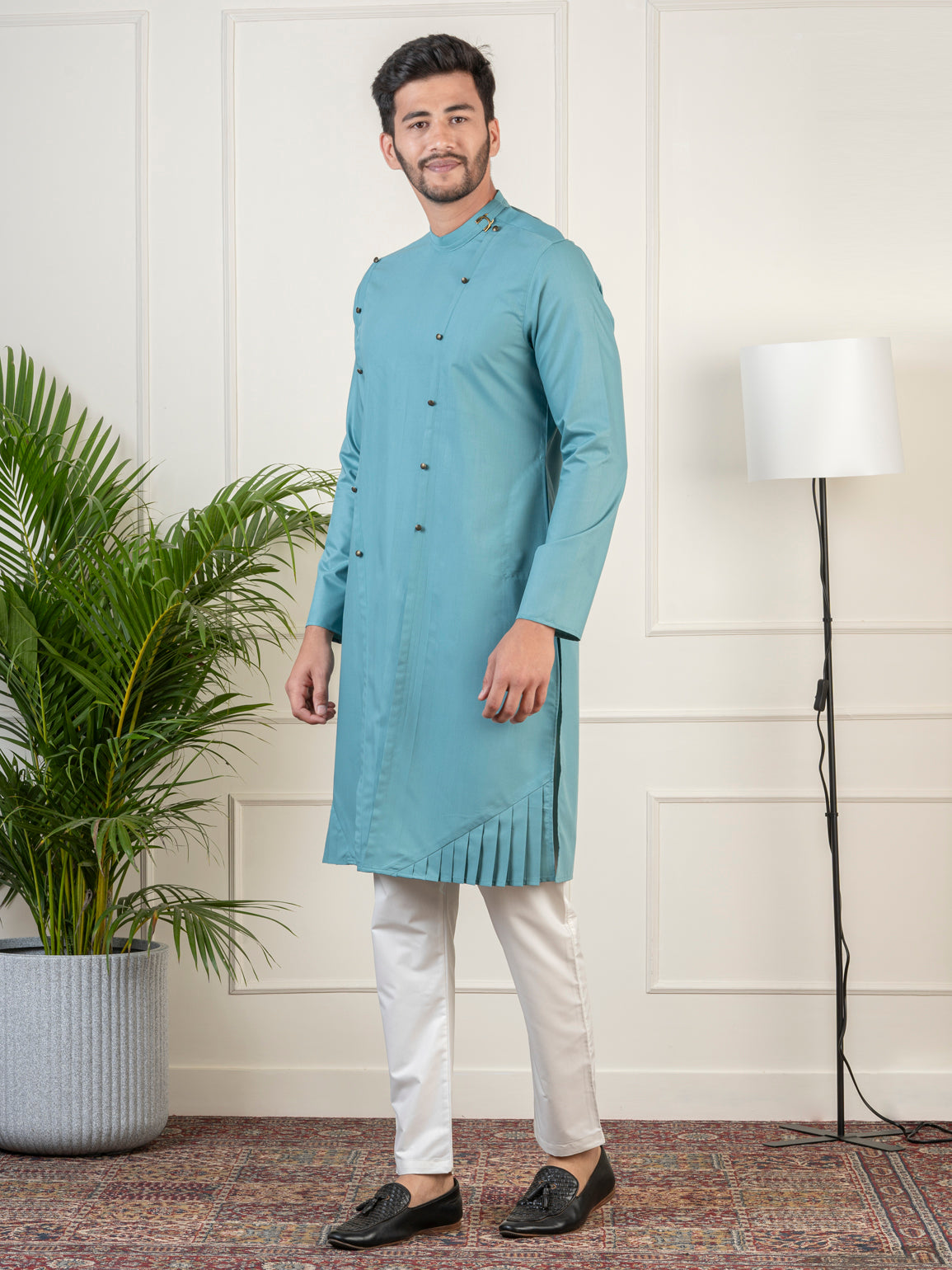 Teal Cotton Kurta Set