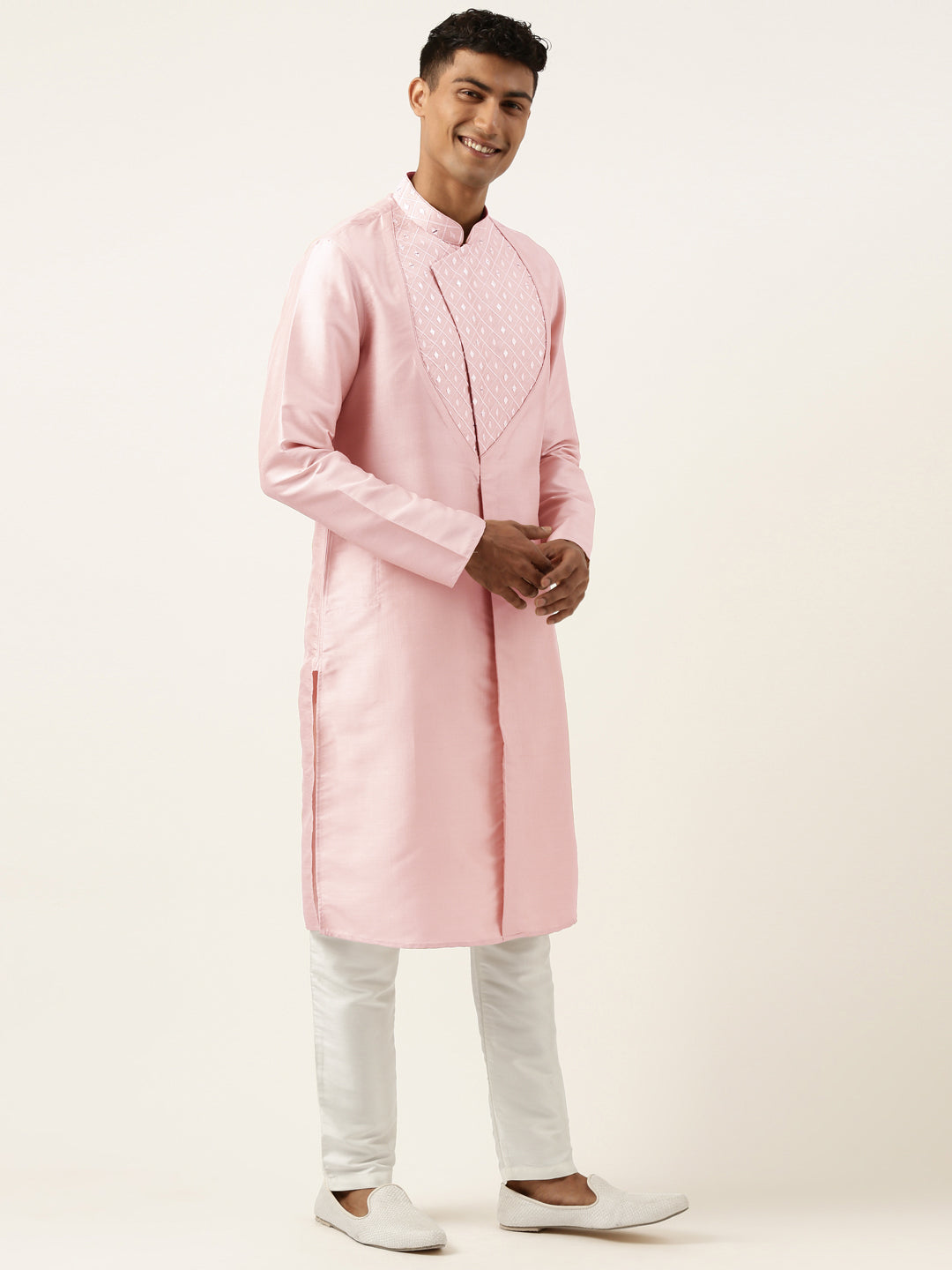 Pink Embroidery Angrakha Kurta Set