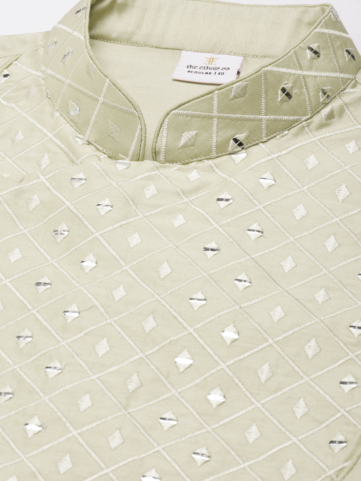 Light Green Embroidery Angrakha Kurta Set