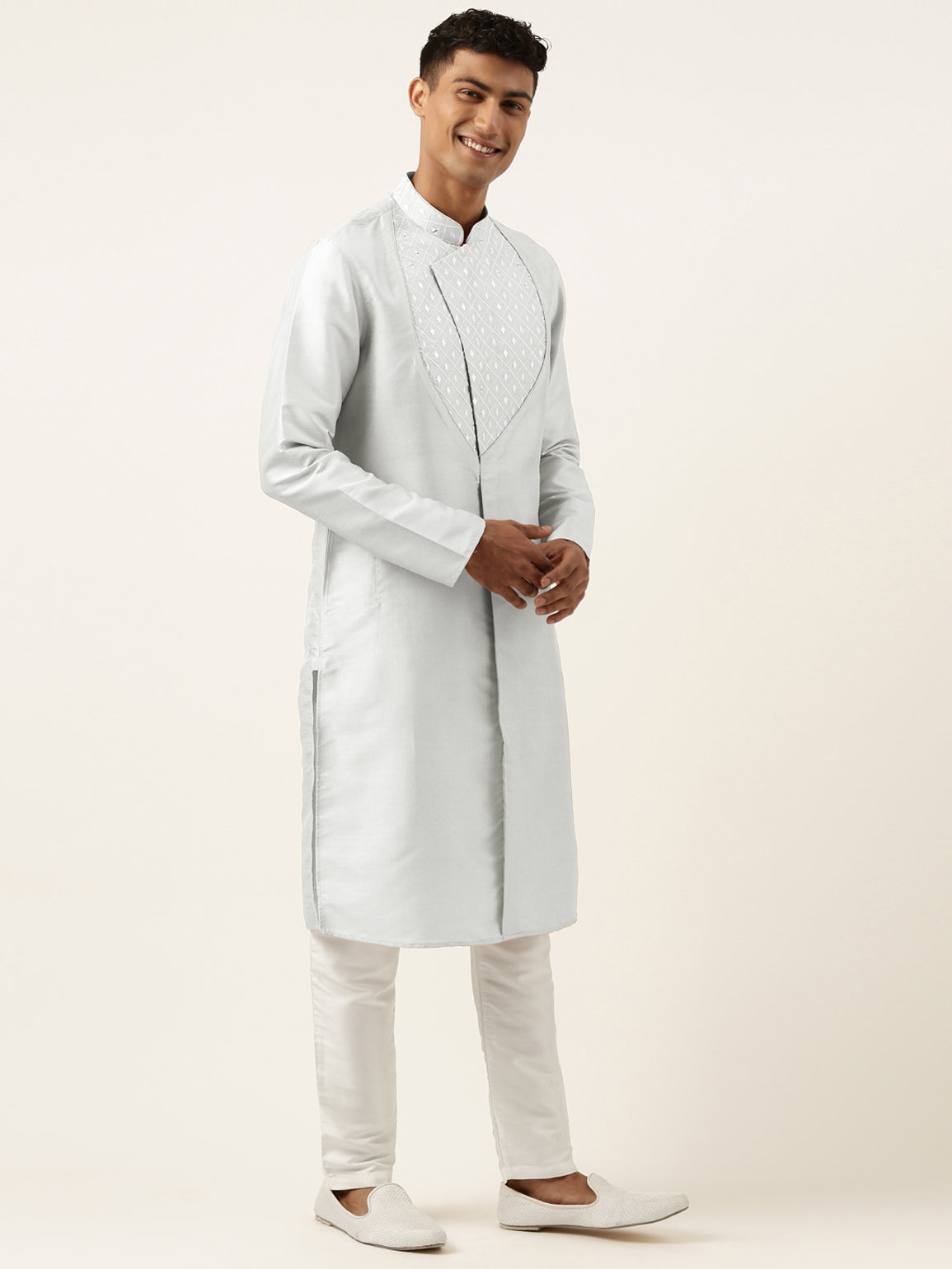 Sky Blue Embroidery Angrakha Kurta Set