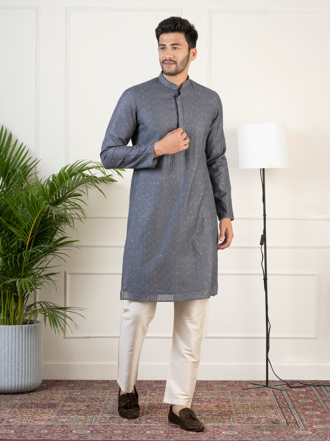 Grey Embroidered Kurta Set