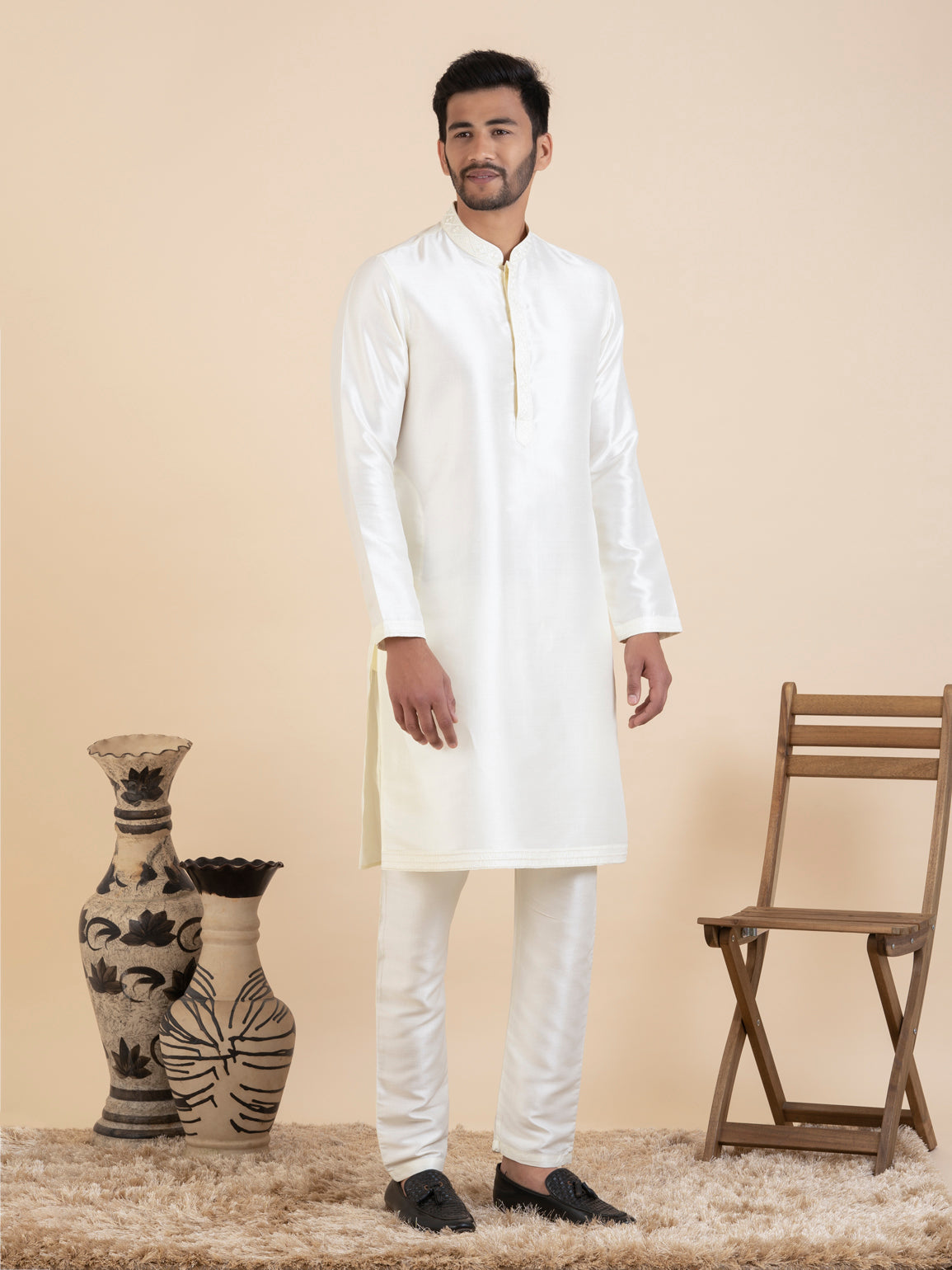 Cream Embroidered Kurta Set