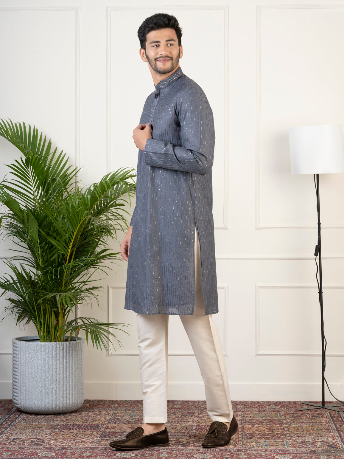 Grey Embroidered Kurta Set