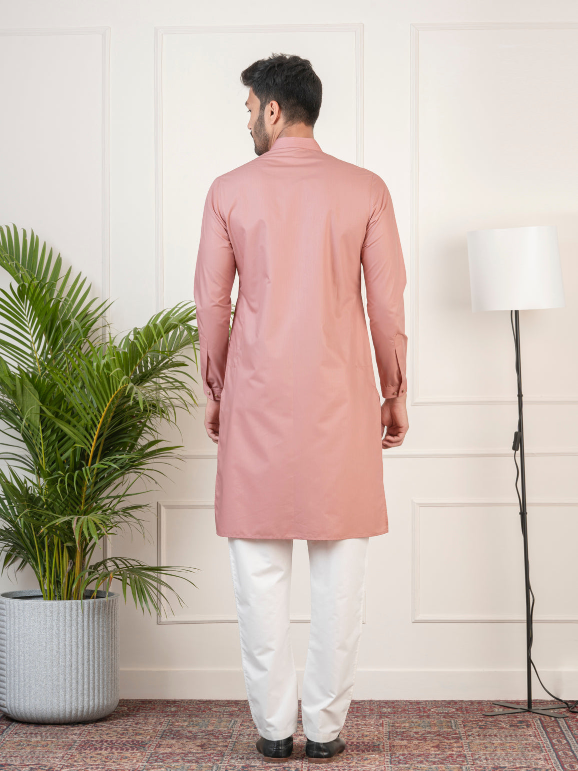 Dark Pink Cotton Pathani Kurta Set with Patch pocket