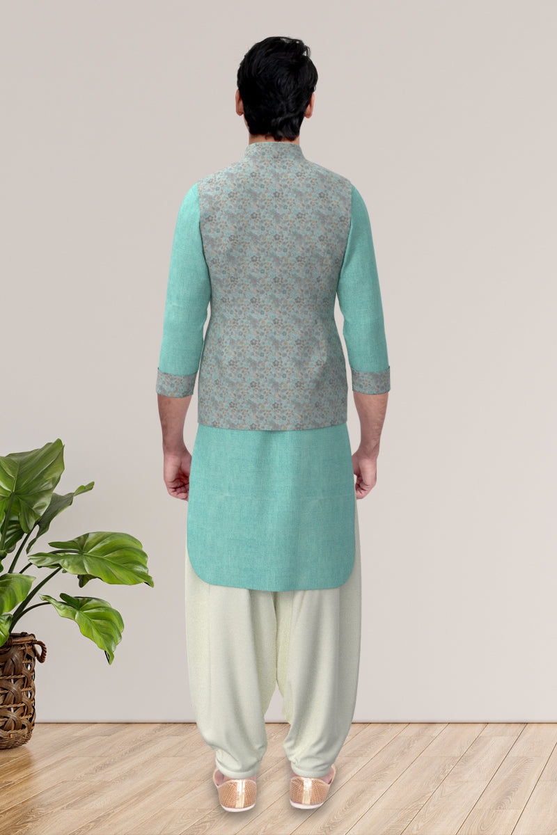 Pastel Blue Jacket With Kurta Set