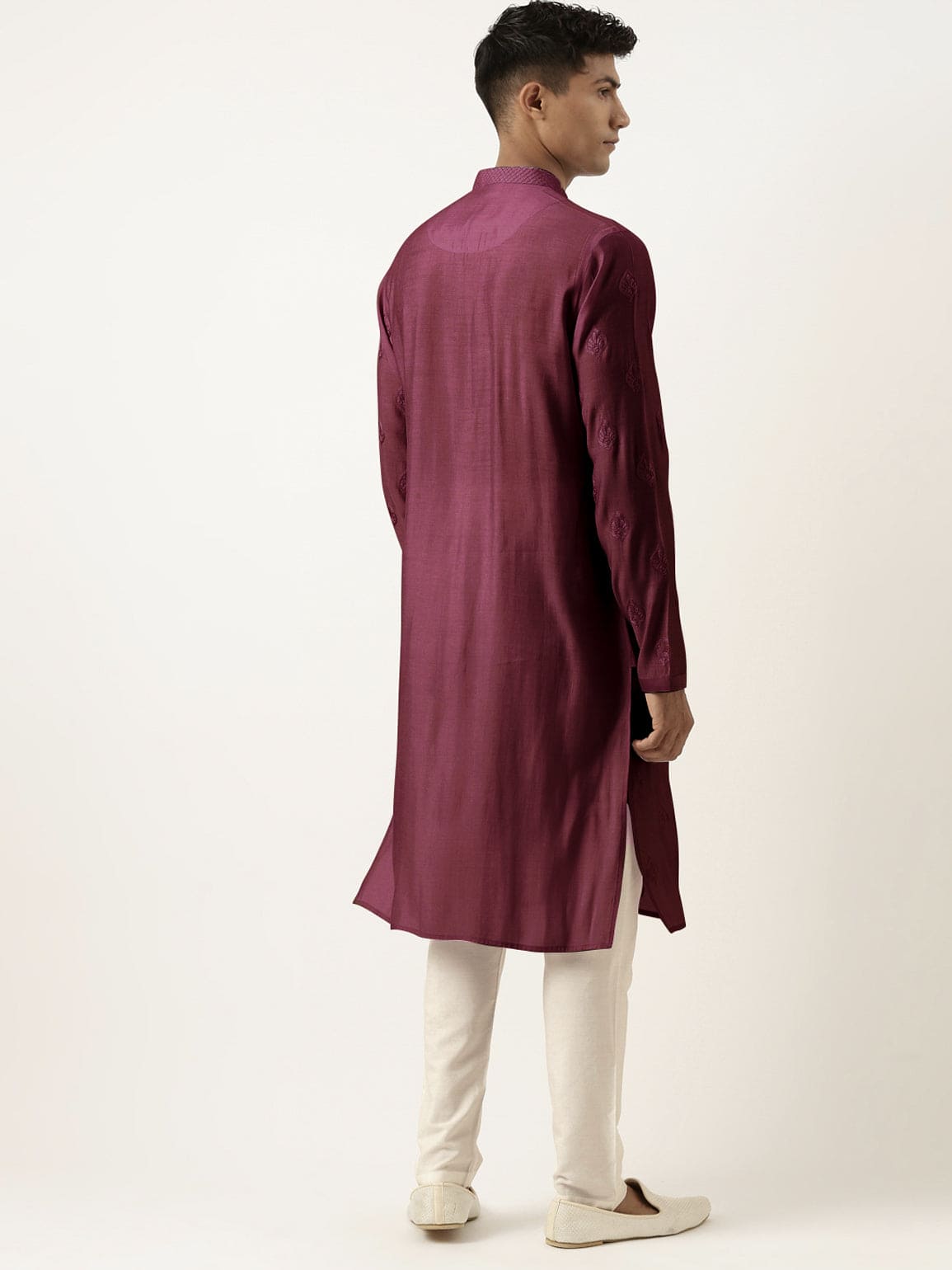 Wine Embroidered Kurta Set