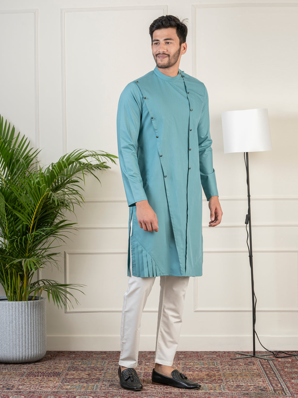 Teal Cotton Kurta Set