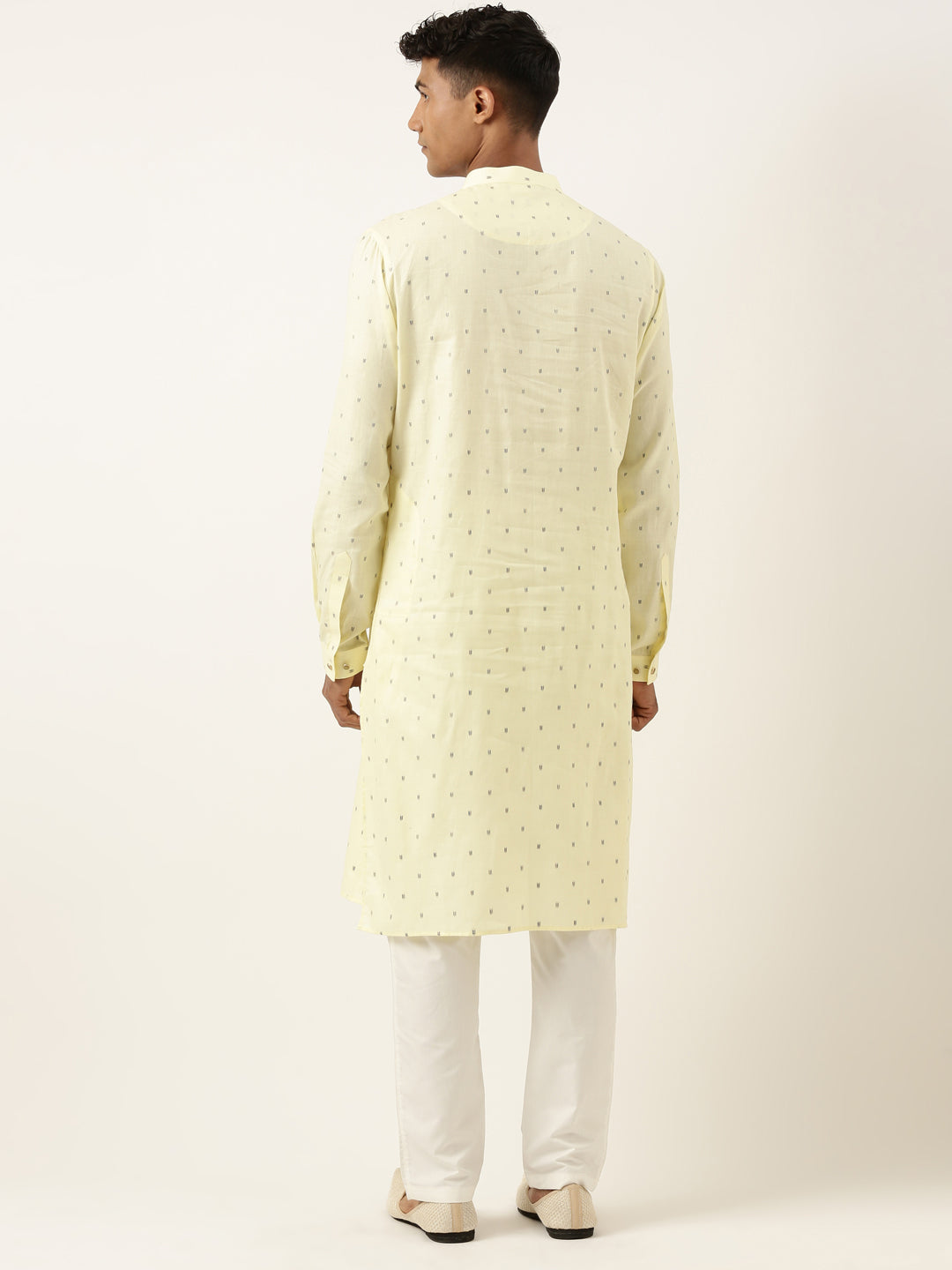 Cotton Pastel Yellow Booti Side Open Kurta Set