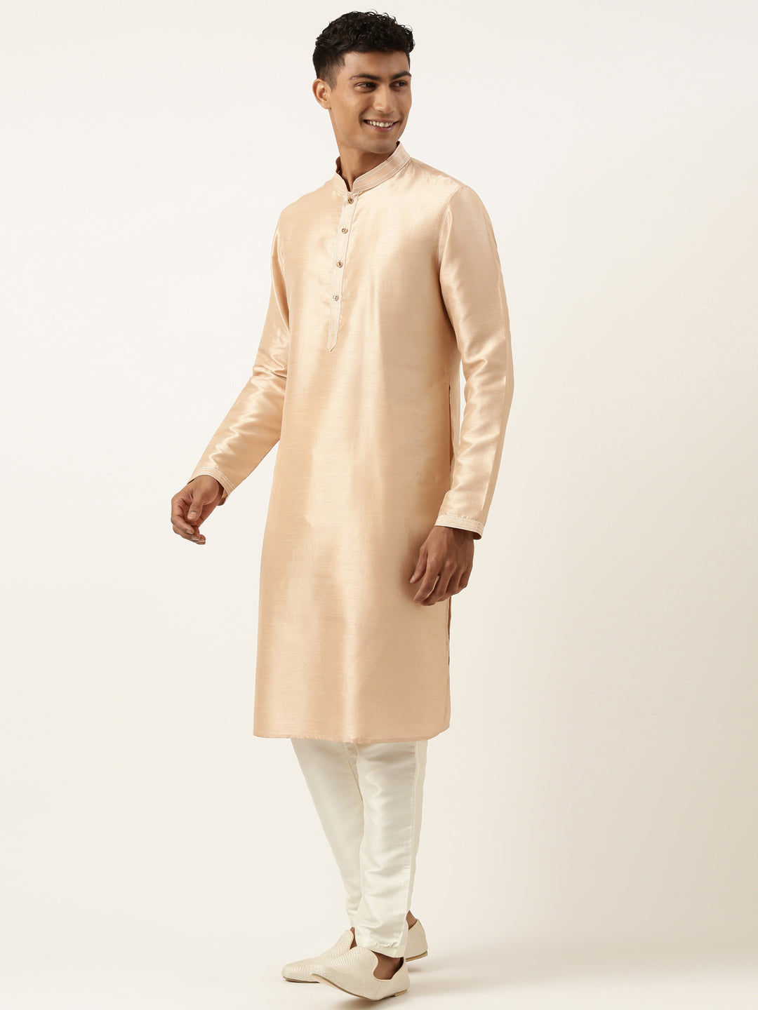 Grey Peach Jacquard Jacket With Peach Kurta