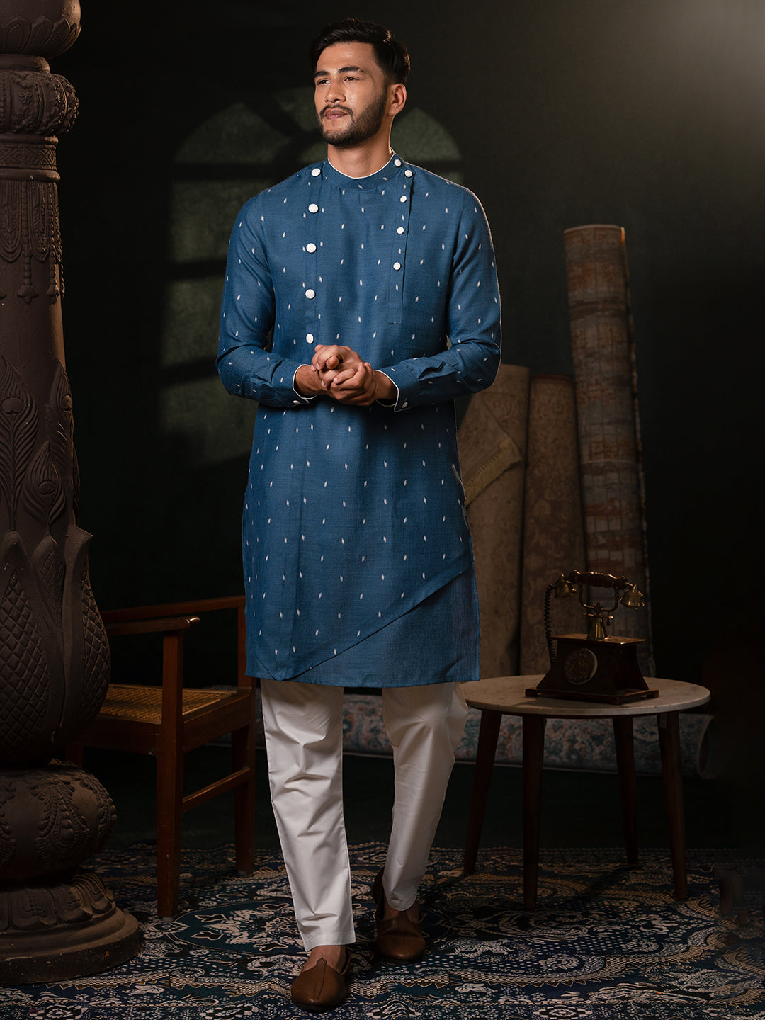 Denim Blue Design Asymmetrical Kurta Set