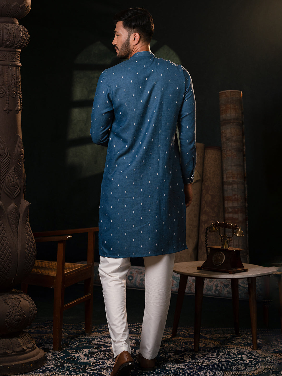 Denim Blue Design Asymmetrical Kurta Set