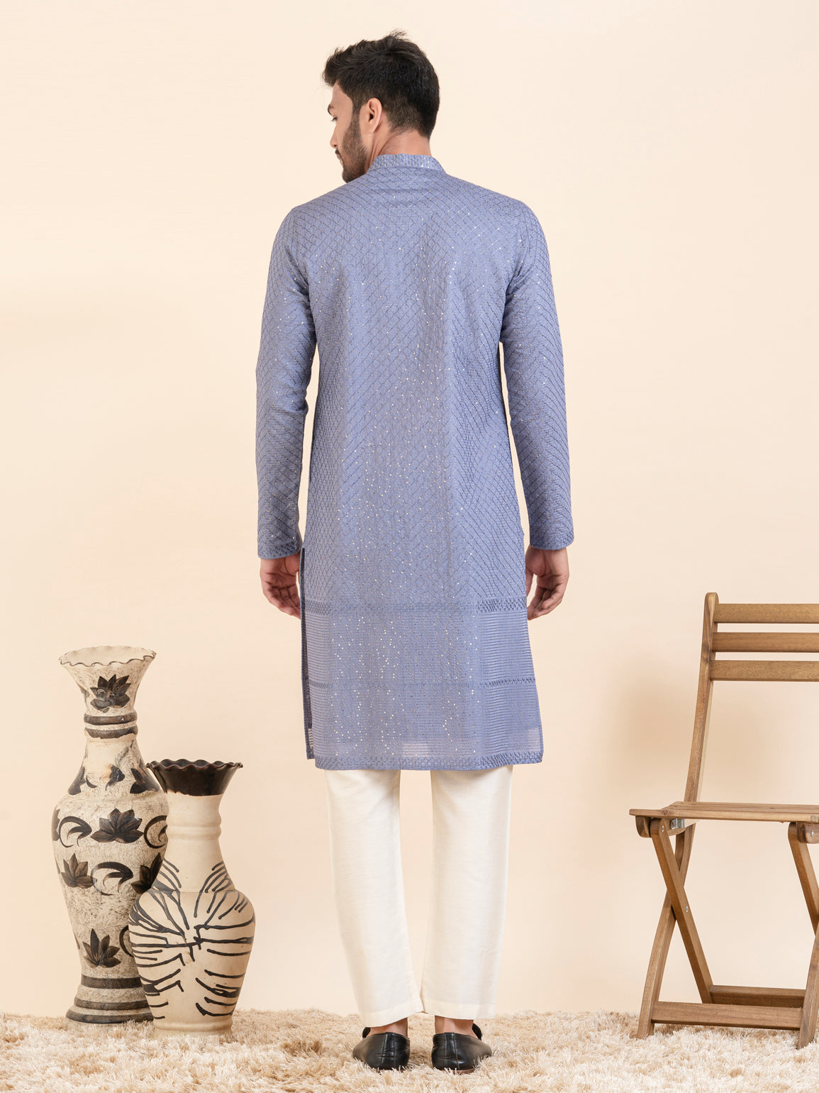 Blueish Grey Embroidered Kurta Set