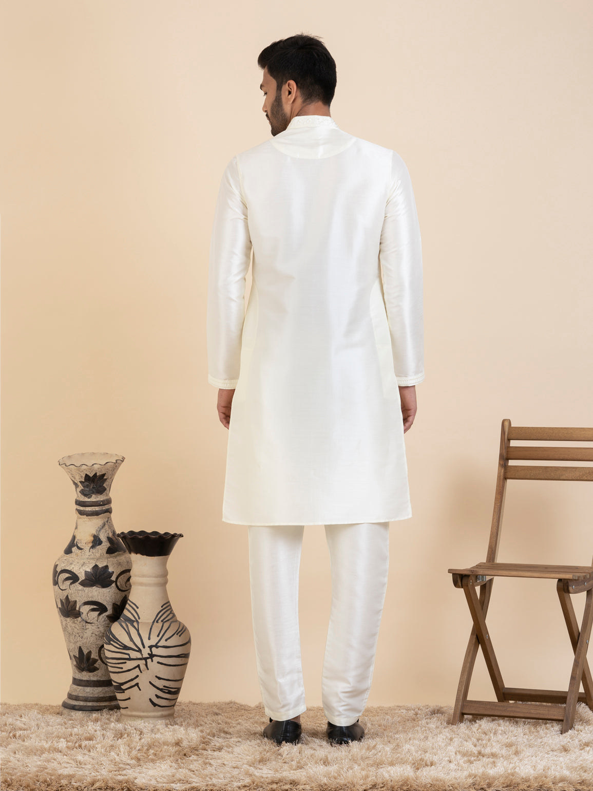 Cream Embroidered Kurta Set