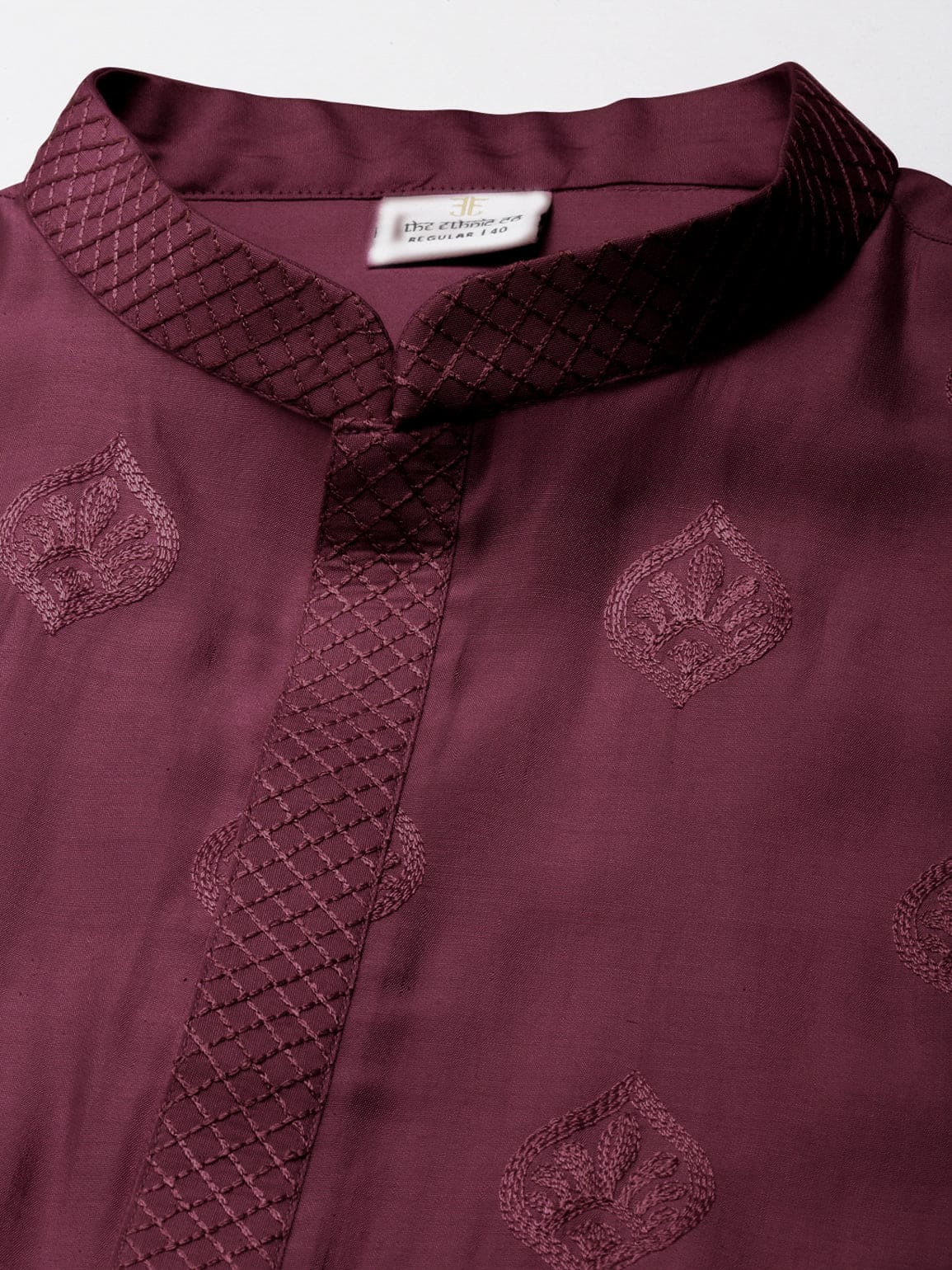 Wine Embroidered Kurta Set