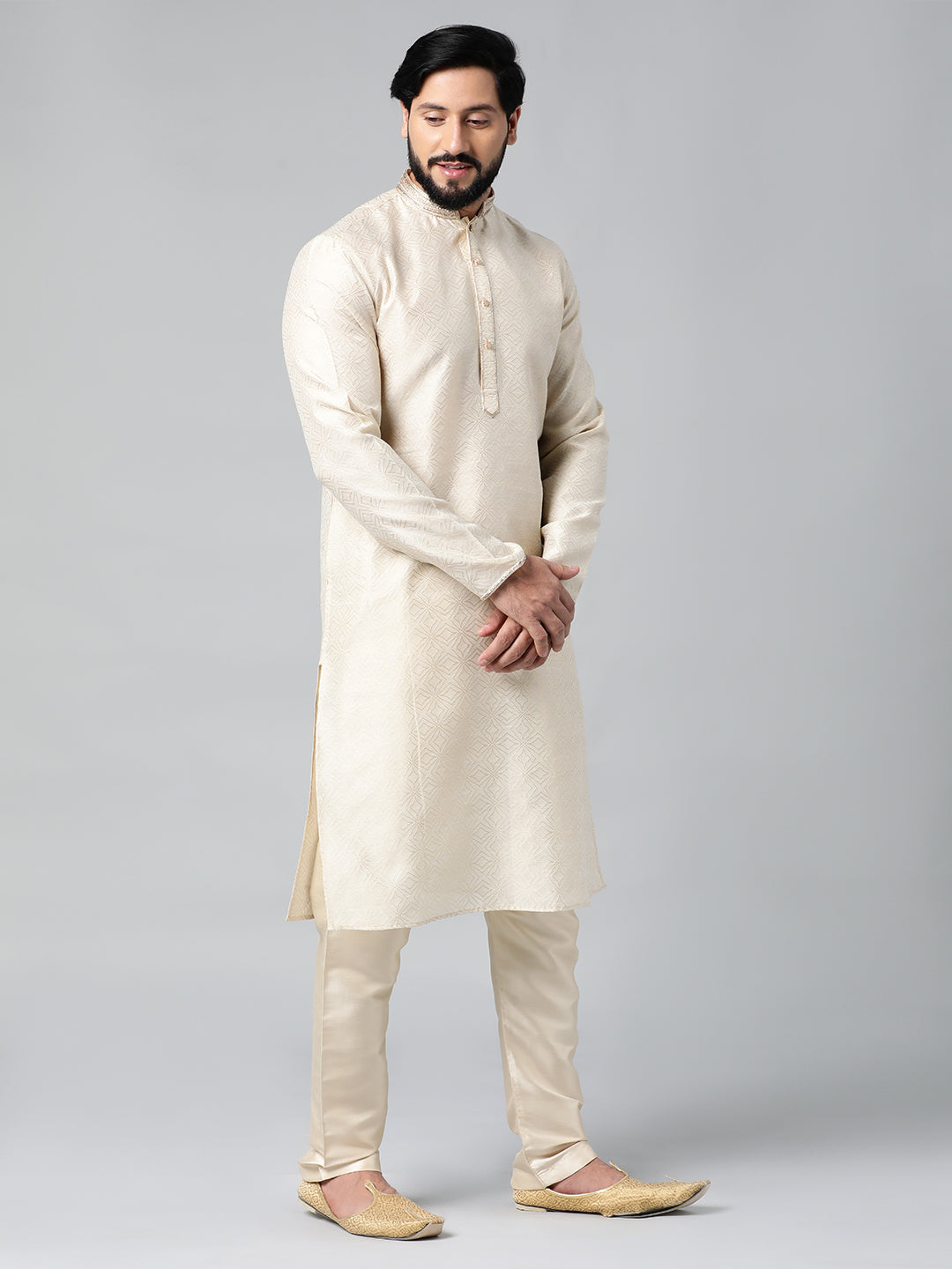 Ivory Jacquard Chanderi Silk Kurta Set