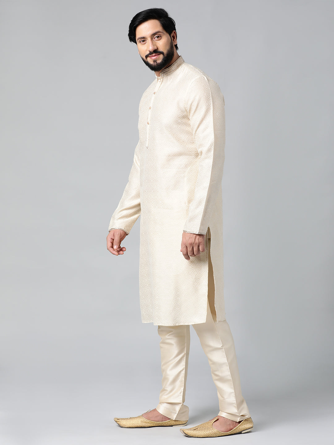 Ivory Jacquard Chanderi Silk Kurta Set