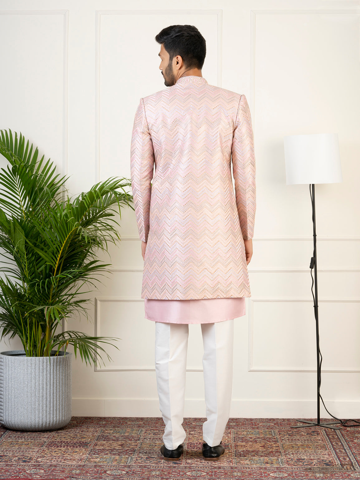 Pink Embroidery Layered Indowestern