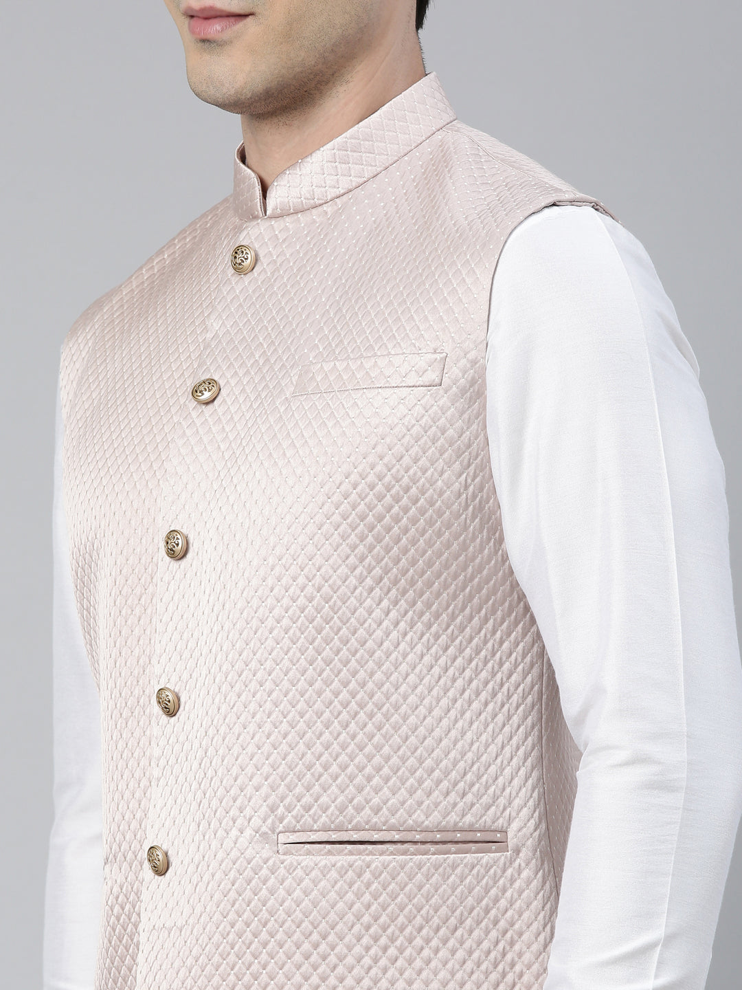 Geometric Textured Premium Jacket with Short Printed Kurta