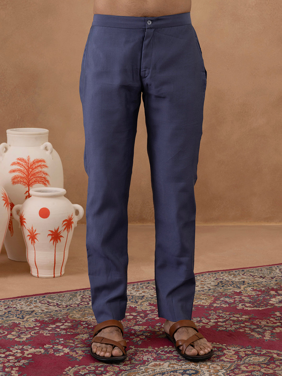 Steel Blue Grey Embroidered Long Jacket Kurta Set