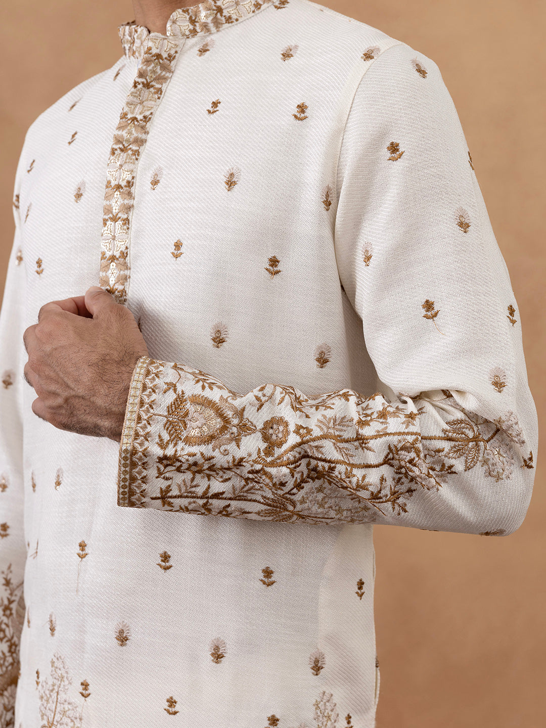Cream Kurta with Detailed Front Machine Embroidery