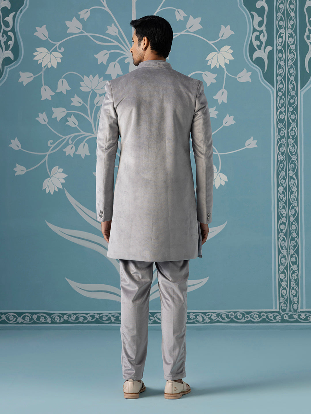 Grey Horse-Embroidered Indo Pant Set