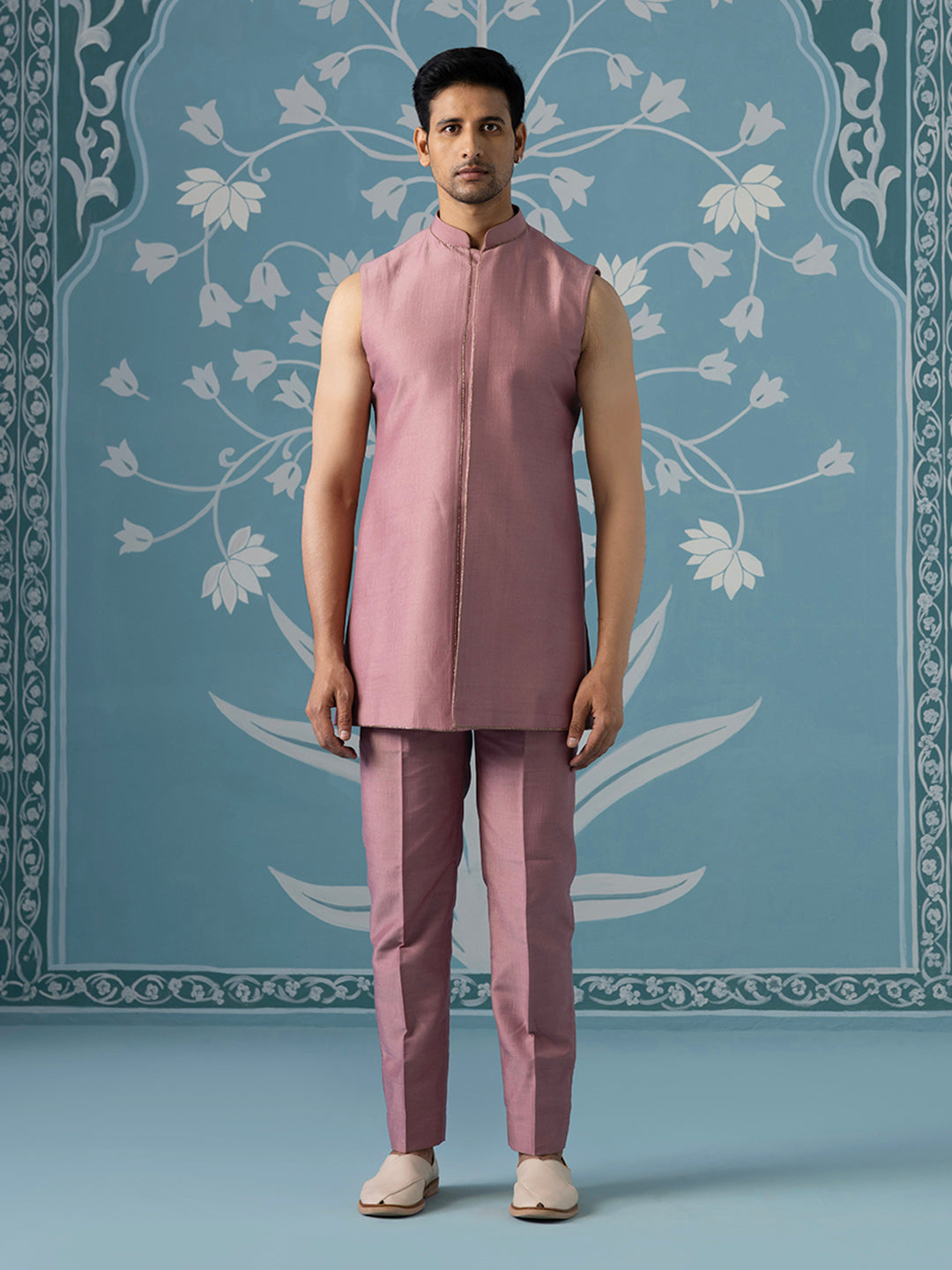 Onion Pink Open Indo with Layered Kurta Set