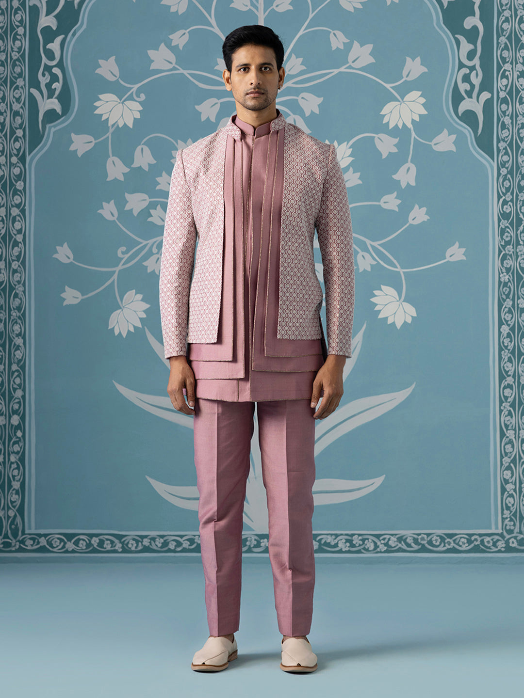 Onion Pink Open Indo with Layered Kurta Set