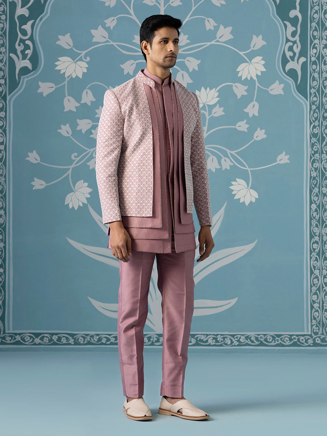 Onion Pink Open Indo with Layered Kurta Set