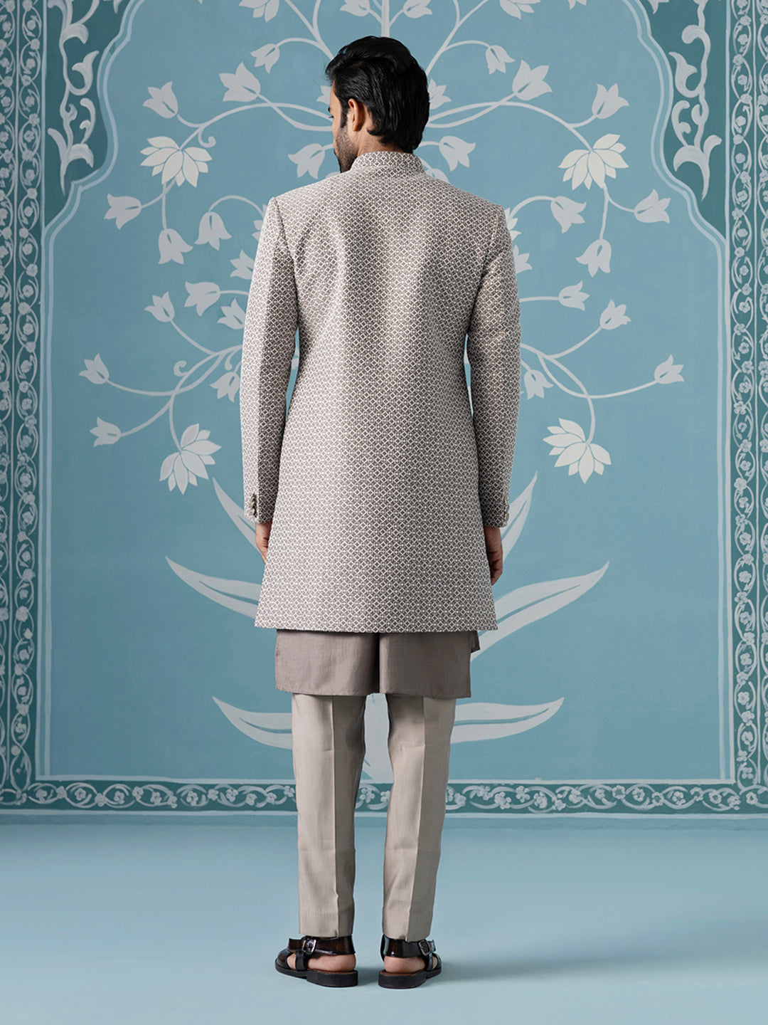 Dusky Brown Embroidered Dual-Layer Indo Kurta Set