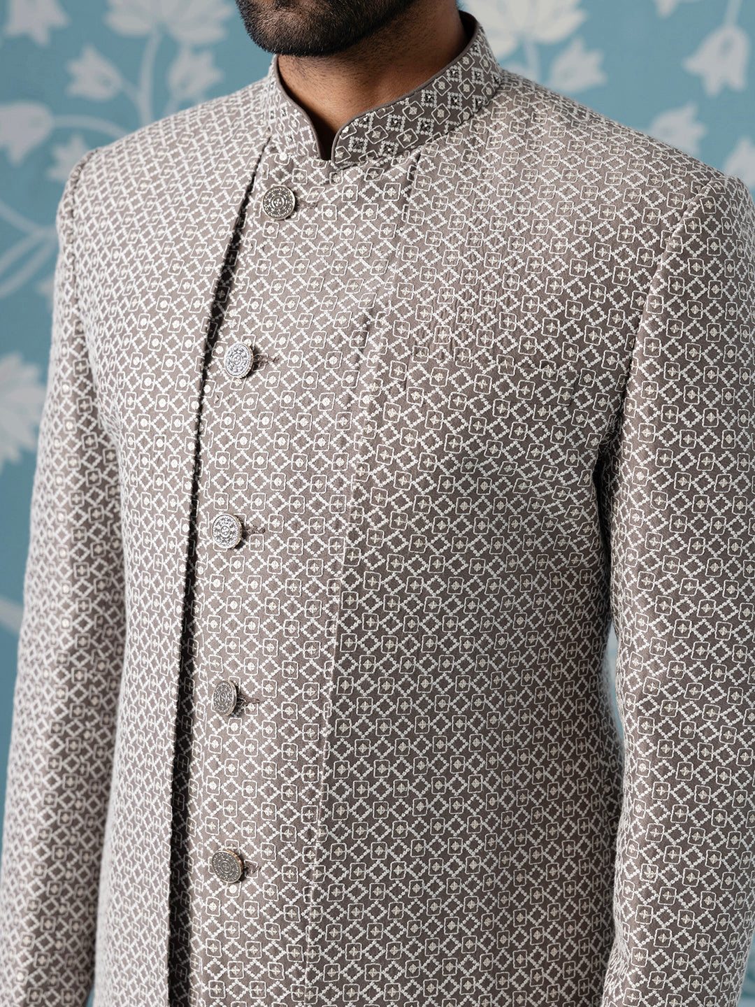 Dusky Brown Embroidered Dual-Layer Indo Kurta Set