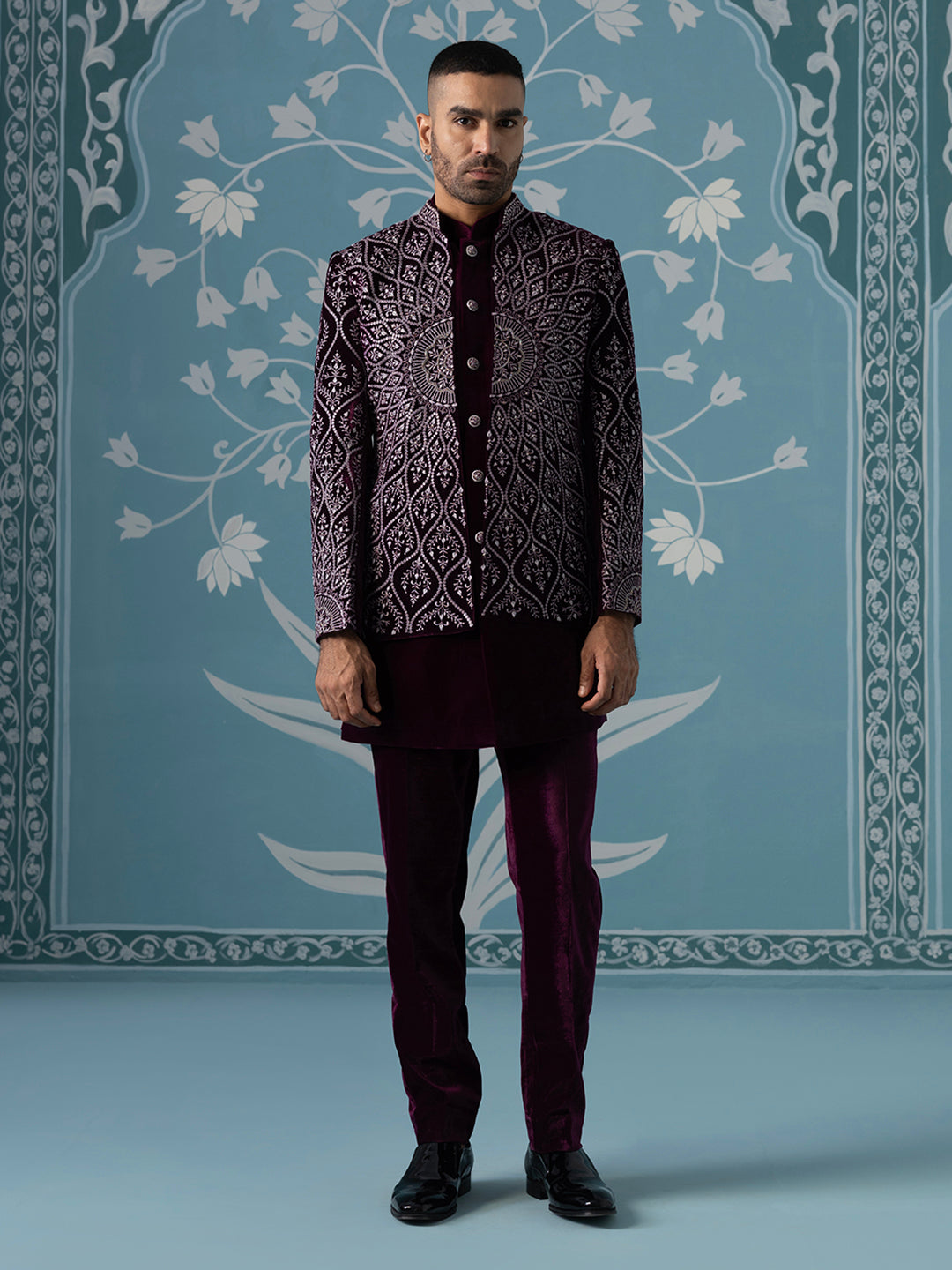 Wine Velvet with Heavy Embroidery Set