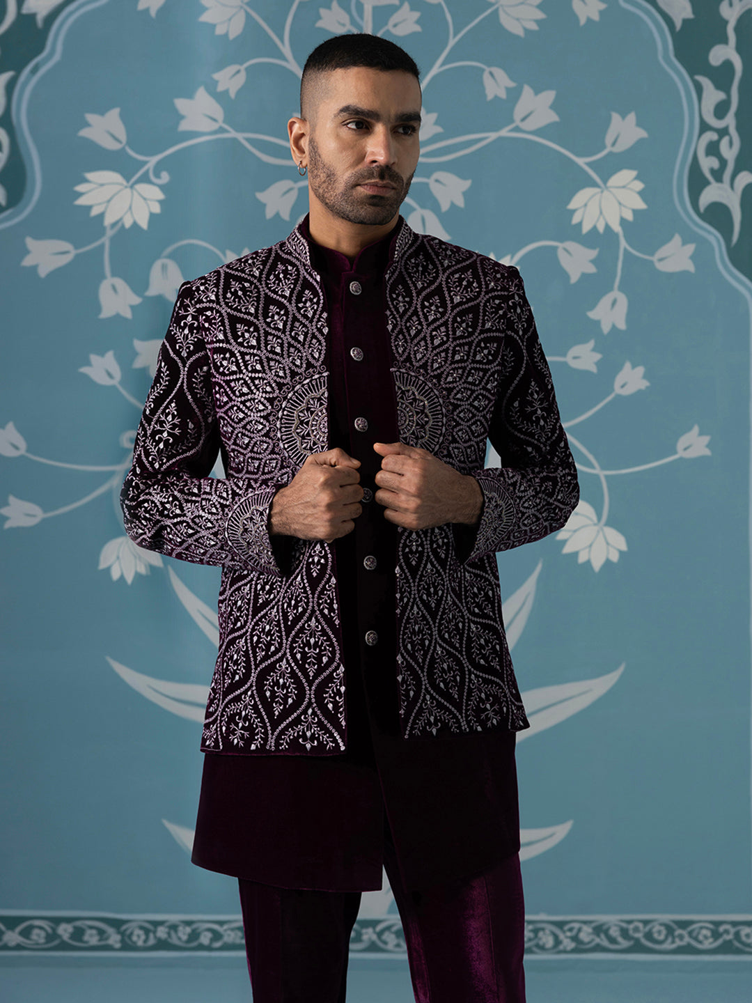 Wine Velvet with Heavy Embroidery Set