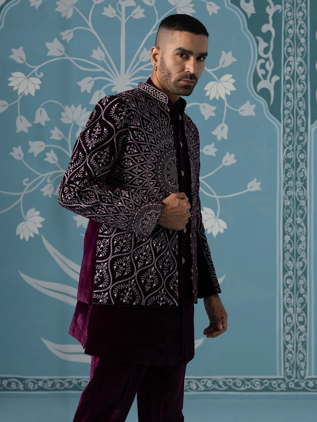 Wine Velvet with Heavy Embroidery Set