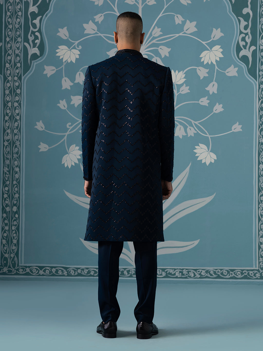 Blue Front-Open Indo-Western Set