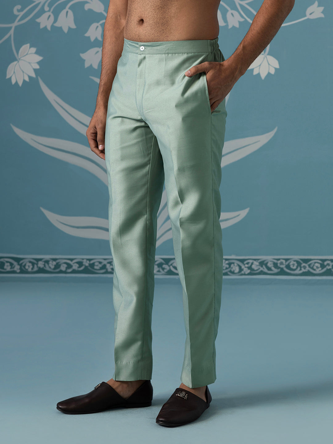 Dusky Green Long Jacket Semi-Sherwani Set