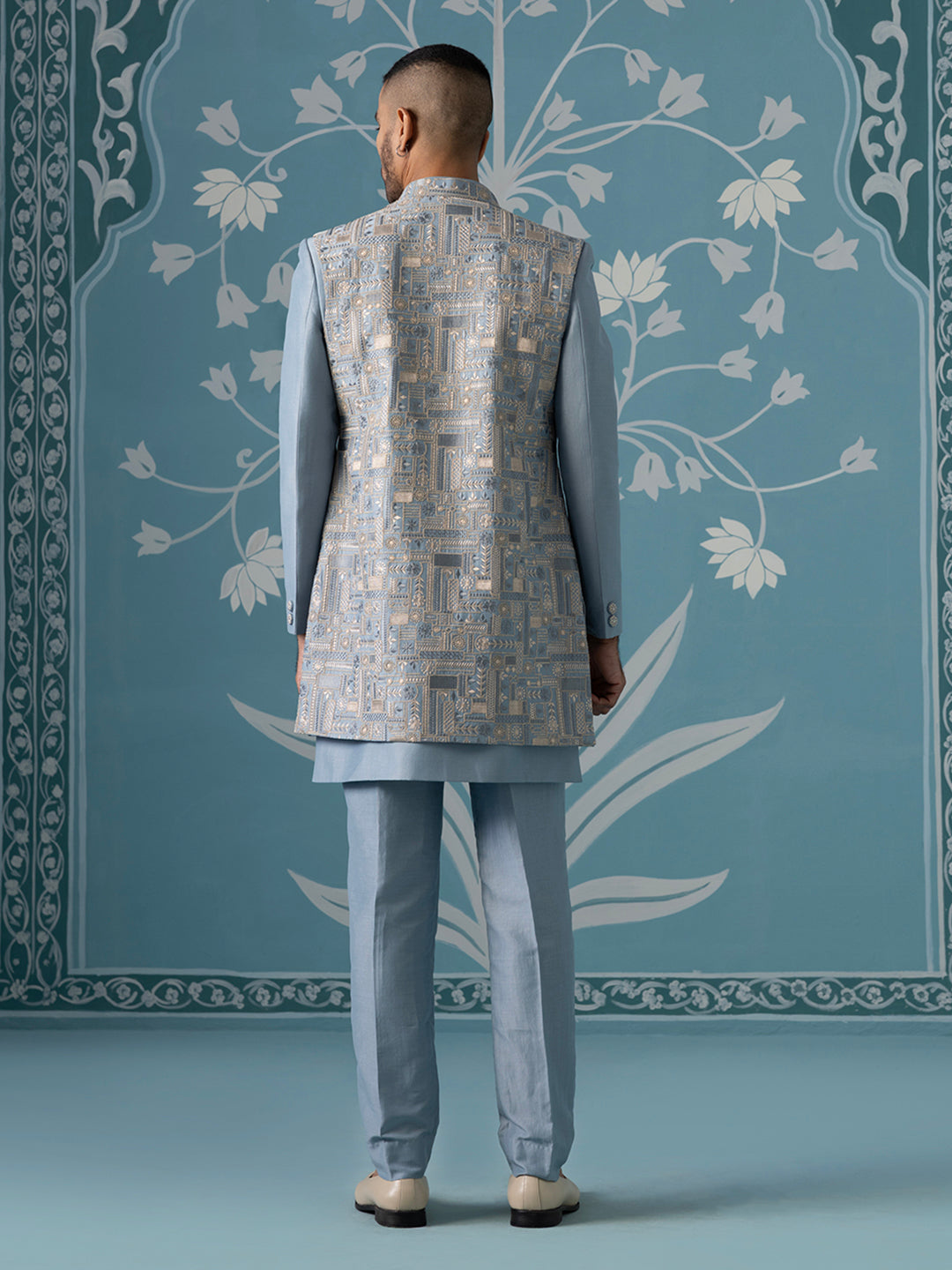 Pastel Blue Embroidered Indo Set